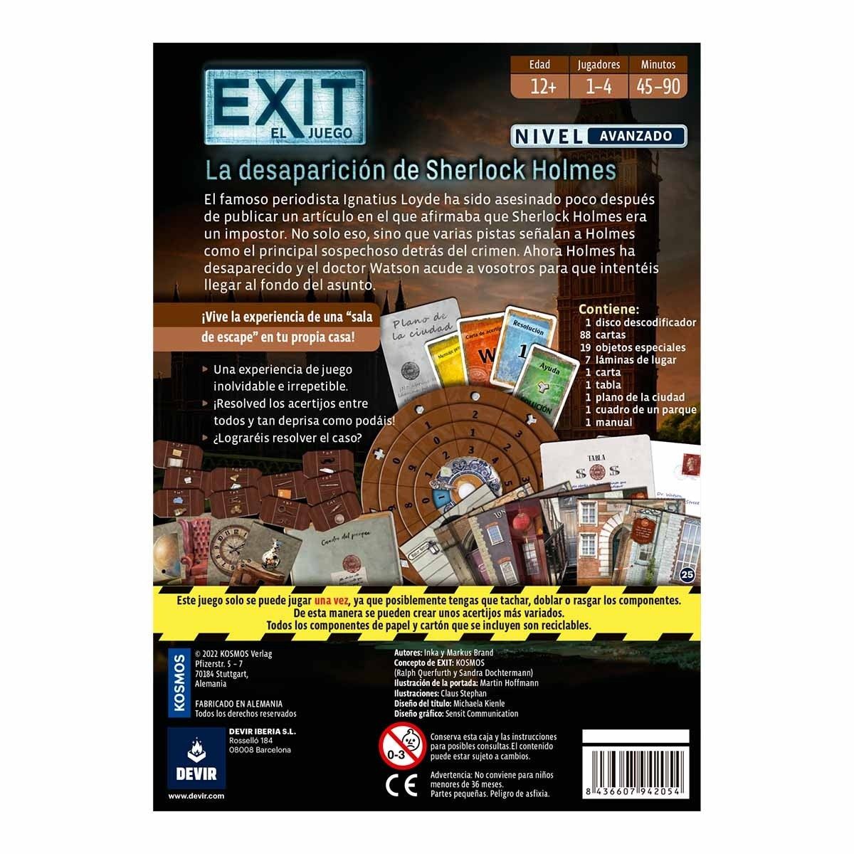 Juego de Mesa Exit: La desapatición de Sherlock Holmes: Avanzado - JDM