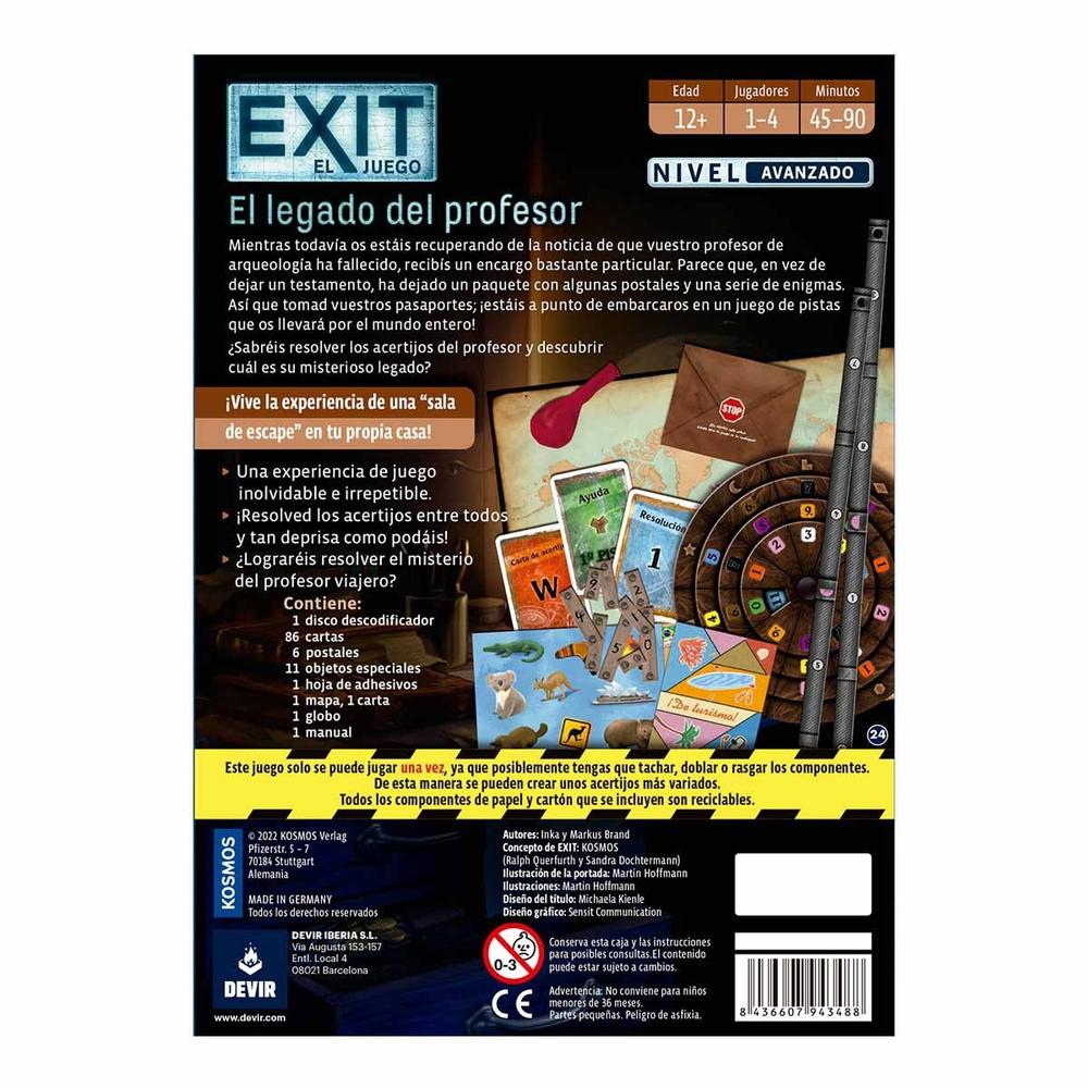 Juego de Mesa Exit: El Legado del Profesor: Avanzado - JDM