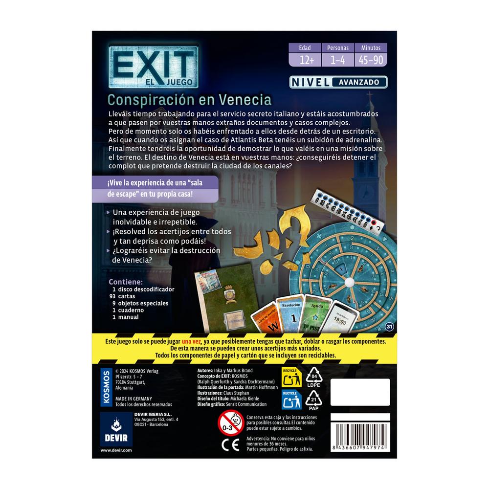 Juego de Mesa Exit: Conspiración en Venecia: Avanzado - JDM
